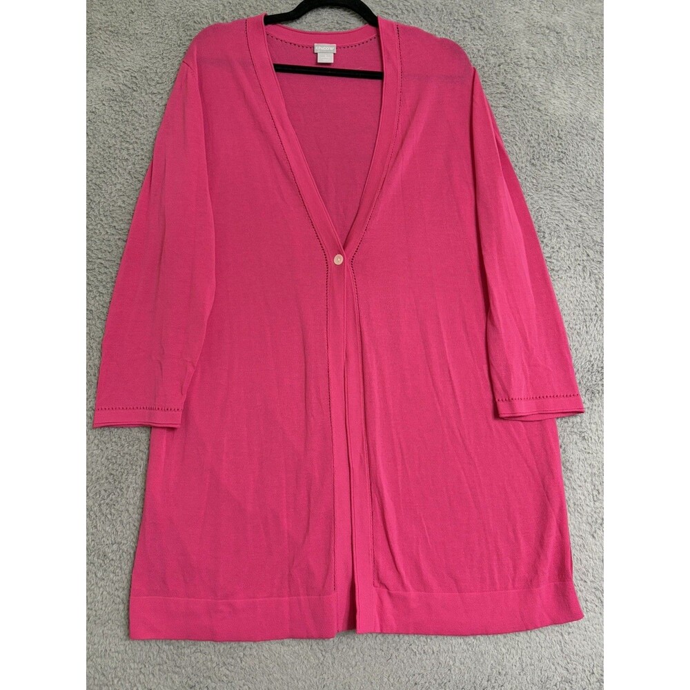 Chico’s Mid Length Open Front Cardigan-Pink-Chico’s 3 (XL)-side Slits At Hem